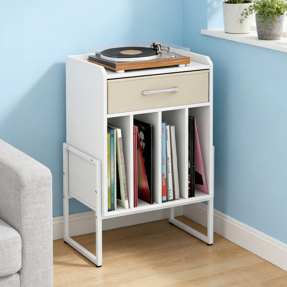 Vinyl Record Player Stand With Storage Drawer And Record Holder_voghion.com